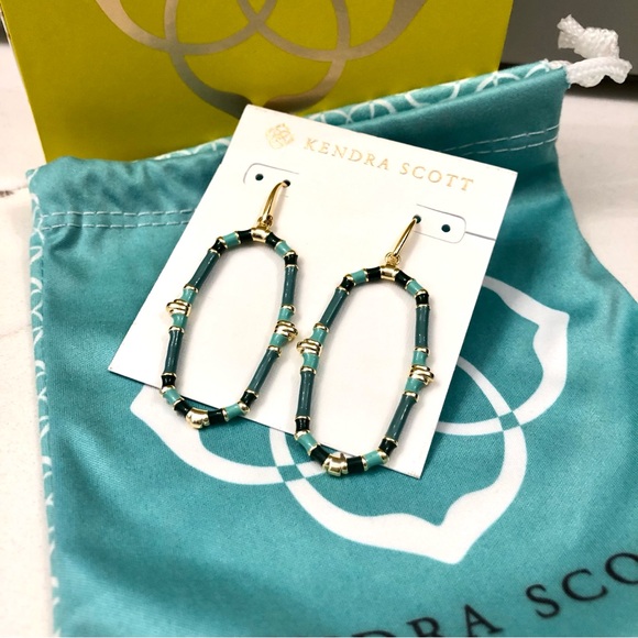NWT - Kendra Scott- Essie Gold Open Frame Earrings in Sea Green Mix - Picture 4 of 6